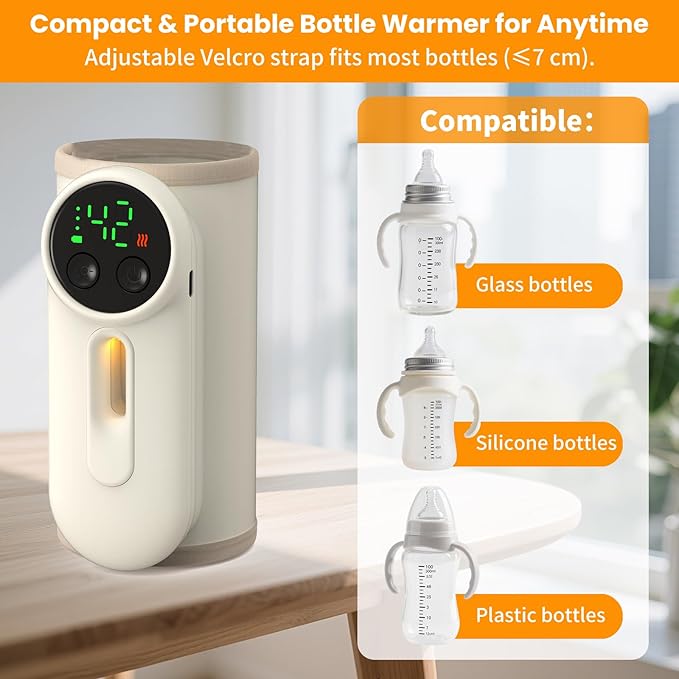 Portable Baby Bottle Warmer,Baby Breastmilk Bottle Warmer Multi-Function Milk Formula Heater,Defrosting Fits Most Bottles Ideal for Travel & Home Baby Feeding On The Go,8000 mAh Battery