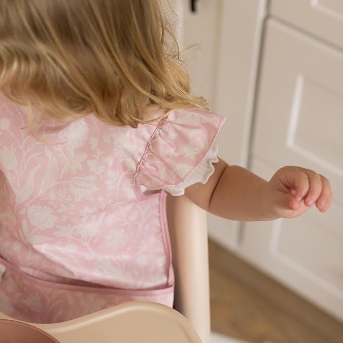 Tiny Twinkle Mess Proof Baby Bib for Girls | Waterproof Toddler Bib for Eating | Baby Apron for Feeding | Machine Washable | Perfect Shower Gift (Toile, 6–24M)