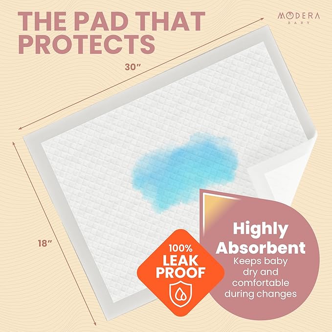 Organic Cotton Disposable Changing Pad Liners | XL-Large (30x18) Hypoallergenic Super Soft Ultra Absorbent & Waterproof Quilted Underpads for Baby Diaper Table & Travel, Leak Proof, Mess Free, 50-Pack