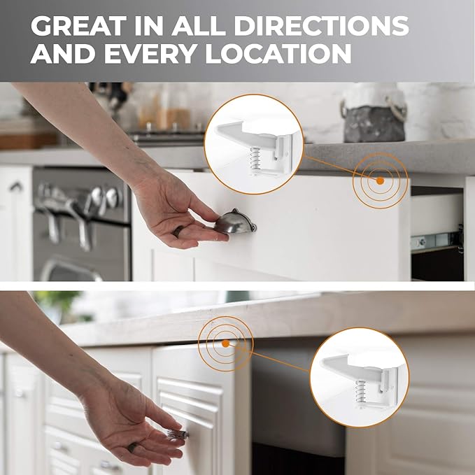 Child Proof Locks for Cabinet Doors (12 Pack + Gift) - Child Cabinet Locks Baby Locks for Cabinets and Drawers - Baby Cabinet Safety Latches Child Locks for Kitchen Cabinets Baby Proofing Cabinets