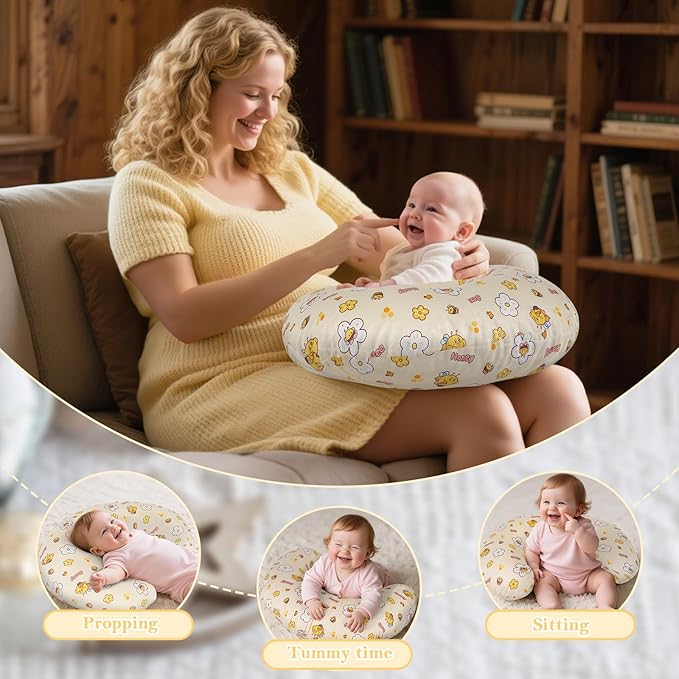 LLCJYYCY Nursing Pillow & Breastfeeding Pillow – Ergonomic C-Shape for Breastfeeding & Bottle Feeding, Breathable with Washable Cover, Tummy Time & Sitting Support (0-12Months)