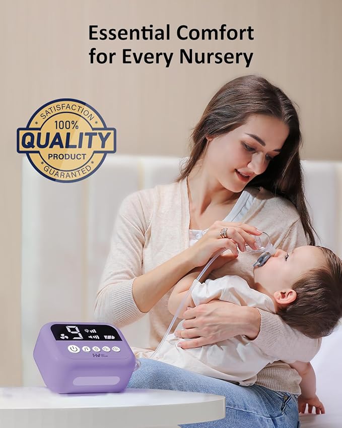 HEYVALUE Nasal Aspirator for Baby, Hospital Grade Nose Sucker with 9 Levels Suction, Night Light and Nursery Rhyme Soothing, Electric Nose Suction for Baby with Food-Grade Silicone Tips Purple