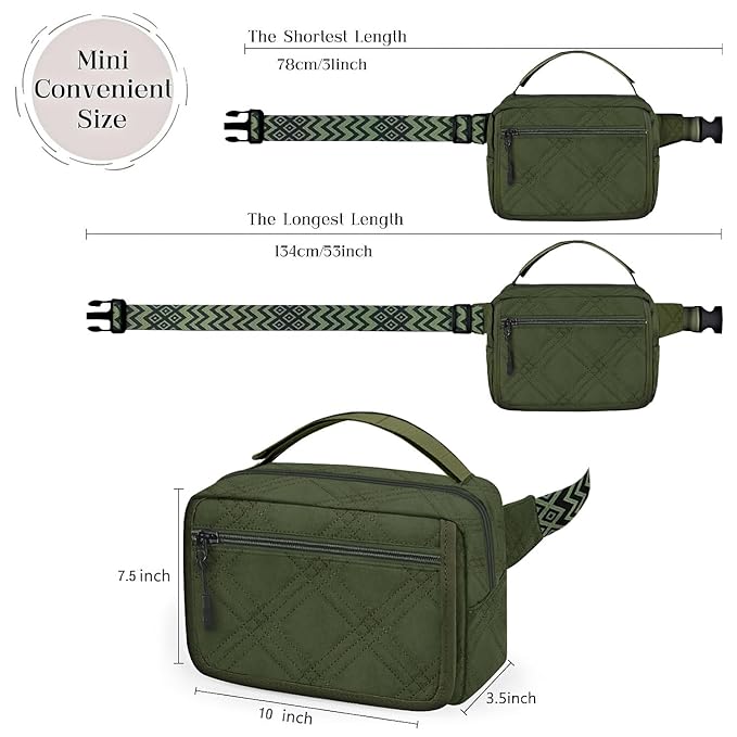 Small Diaper Bag with Portable Changing Pad, Mini Crossbody Diaper FannyPack with Wipes Pocket, Women Waist Bag for Travel (Quilted Olive Green, Large)