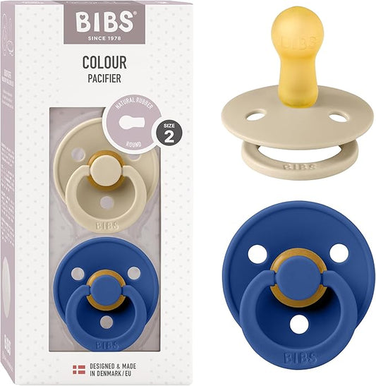 Bibs Pacifiers Color Collection, Set of 2 BPA-Free Latex Pacifiers Made in Europe, Round Nipple Baby Pacifier.