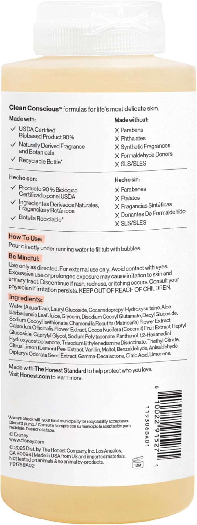 The Honest Company Foaming Bubble Bath Gentle Enough for Baby Dermatologist Tested Tear-Free Hypoallergenic Disney’s Mickey Mouse Comfort Sweet Cream 12 fl oz