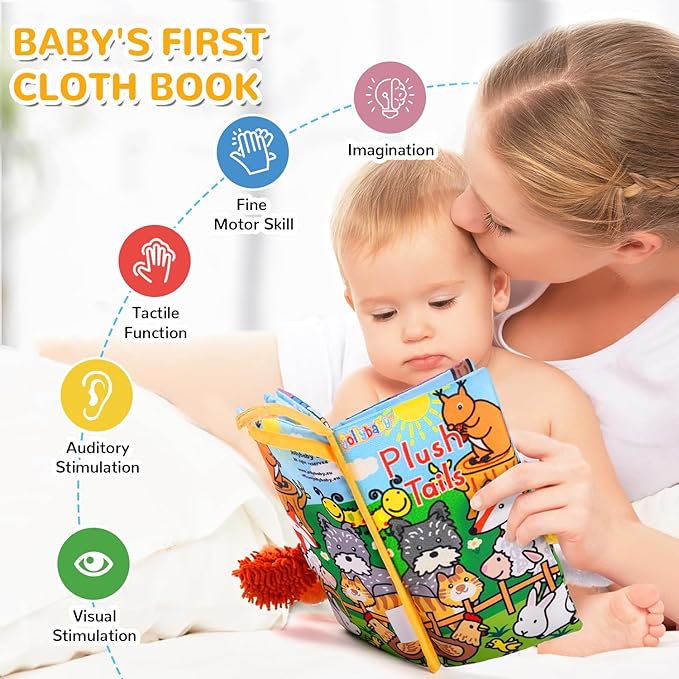 HECCEI Baby Cloth Books Soft Baby Book 0-6 Months Crinkle Books with Plush Tails Touch and Feel Sensory Toys for Infant Tummy Time for 3 Months+ Easter Basket Stuffers