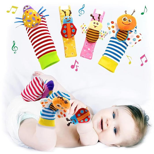 BABY K Baby Rattle Socks for Girls & Boys (Set B) - Baby Toys 6-12 Months - Baby Wrist Rattles and Foot Rattles - Baby Toys for Newborns As Gift - Easy to Wear Baby Rattle Toys