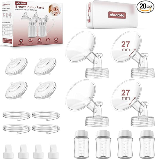 27mm Flange Pump Parts Compatible with Spectra S2/S1/9Plus Replacement Kit, Not Original Spectra S2 S1 Replacement Pump Parts 4 Set Include 27mm Flanges,Duckbill Valve,Backflow Protector,Tube,Bottle