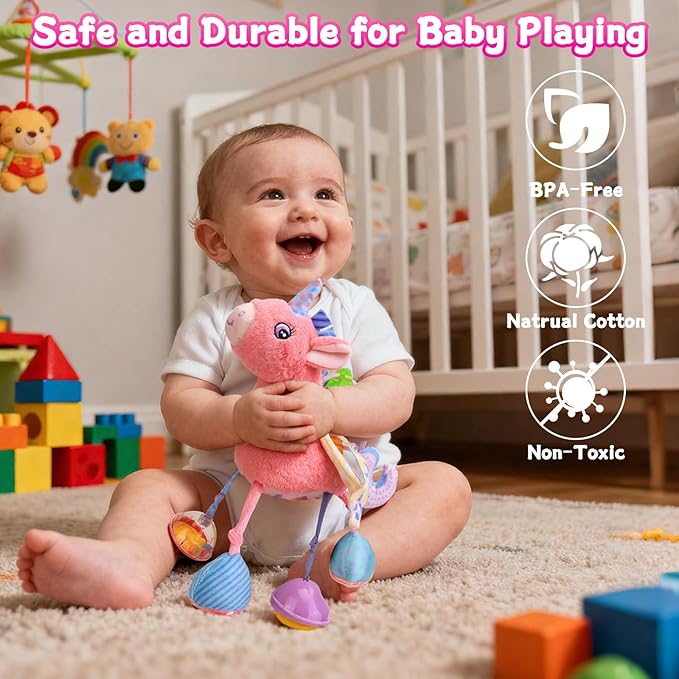 MPQMPQ Baby Toys 0-6 Months Sensory Tummy Time Toys Music Rattle for Newborn Infant 0 3 6 9 12 Months Hanging Car Seat Toys with Pull String,Plush,Mirror Baby Boys and Girls Shower Gifts