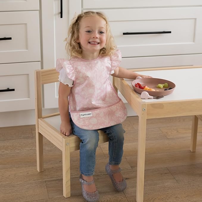 Tiny Twinkle Mess Proof Baby Bib for Girls | Waterproof Toddler Bib for Eating | Baby Apron for Feeding | Machine Washable | Perfect Shower Gift (Toile, 6–24M)