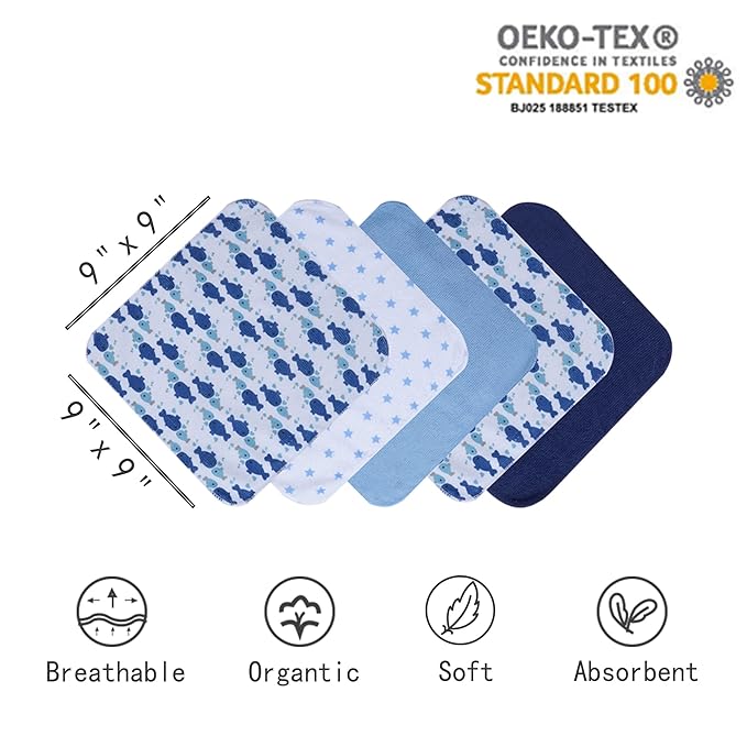 Viviland Baby Towels and Washcloths, Soft Absorbent Baby Boy Bath Towel Set, Whale Hooded Towels with 5 Infant Washcloths，(6 Pieces)