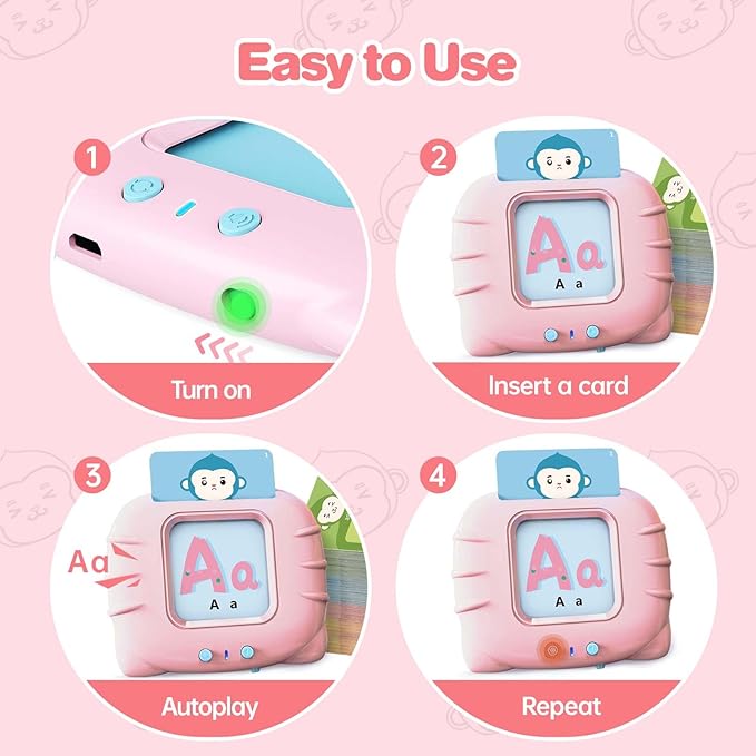 Toddler Gifts Talking Flash Cards for 1 2 3 4 5 Year Old Boys and Girls, Autism Sensory Toys for Autistic Children, Learning Educational Montessori Speech Therapy, 296 Pro Words Pink