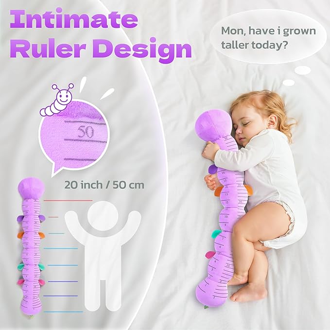 HEMRLY Baby Gifts Toys, Sensory Toy 0-6 Months, Musical Stuffed Caterpillar Plush with Soft Teether, Rattle for Tummy Time, Infant Car Seat Toy for 0-3-6-12 Month Boys Girls Gifts - Spotted Purple