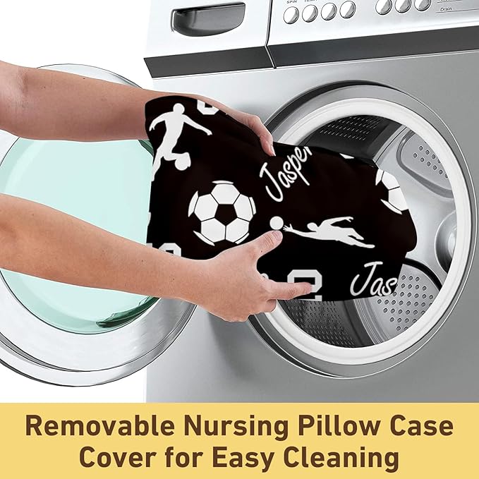 Rucekia Baby Nursing Pillow Cover - Personalized Name Soccer Theme Breastfeeding U-Shaped for Bottle Feeding, Ultra Soft Comfortable Breastfeeding Pillow Cover for Infants Baby Boys and Girls