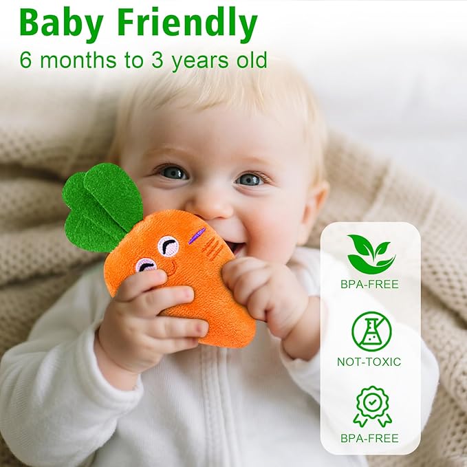 Baby Sensory Toys for 6-12 Months, Montessori Toys for 1 Year Old Boy Girl, Color Sorting & Counting, Soft Fruit Vegetable Play Food with Rattle Crinkle, Toddler Learning Toy for First Birthday Gift