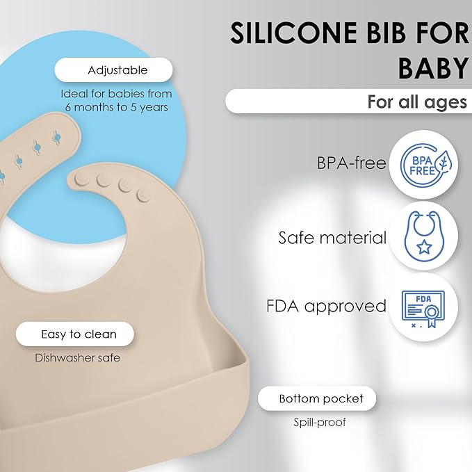 Bluet B- Silicone Baby Feeding Set with Pacifier - Baby Led Weaning Supplies - Baby Spoons, Suction Bowl - Plate - Baby Utensils Set - Silicone Feeding Set for Baby First Foods - 11pcs - Beige
