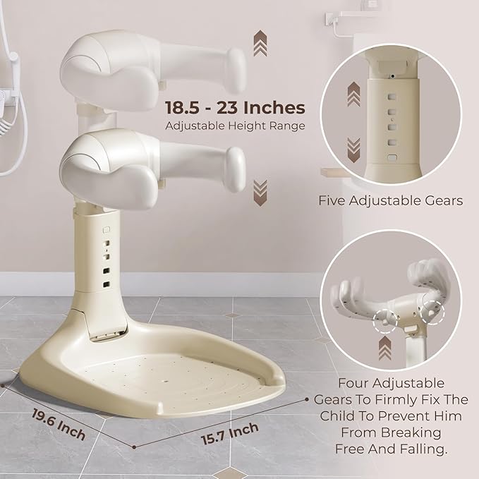 Adjustable Baby Shower Stand, Baby Bath Stand, Baby Shower Standing Support with Adjustable Height and Safety Handle, Foldable and Compact Baby Bathtub with Stand for Baby 6-36 Months (Khaki)