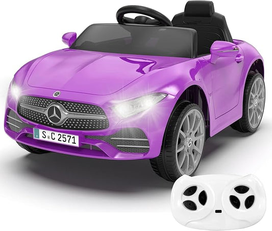 12V Kids Ride On Car with 2.4G Remote Control,Battery Powered Electric Car Ride On Vehicle Double Doors, Safety Belt,LED Light (SC-Purple)