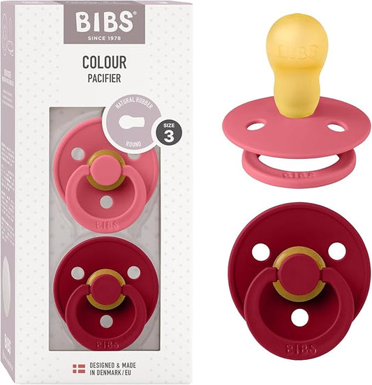 Bibs Pacifiers Color Collection, Set of 2 BPA-Free Latex Pacifiers Made in Europe, Round Nipple Baby Pacifier.