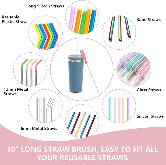 Portable Bottle Brush Set - Baby Bottle Cleaner Kit with Silicone Brush, Nipple Brush, Straw Brush, Bottle Cleaning Long Handle Water Bottle CleanerTool