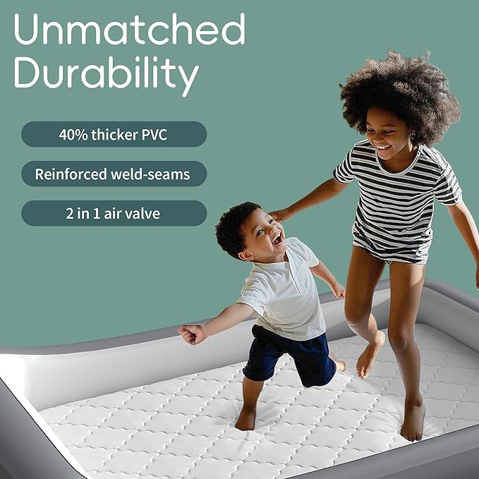 GloTika Inflatable Toddler Travel Bed, Portable Kids Air Mattress with Soft Bed Sheet, Toddler Air Mattress with Surround Safety Bumpers, Ideal for Home Use or Travel, Includes Pump and Carry Bag