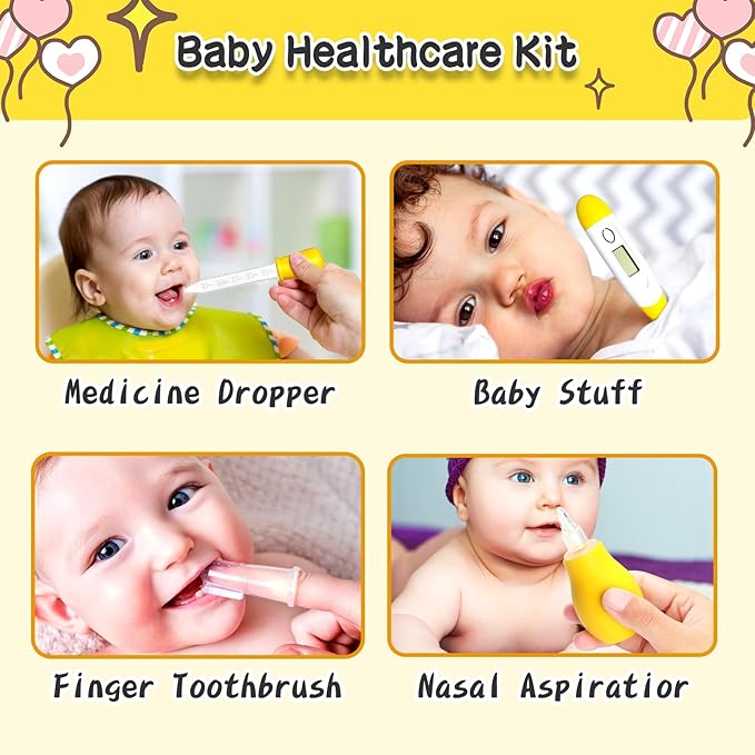 Baby Healthcare and Grooming Kit, 21pcs Baby Electric Nail Trimmer Set Newborn Nursery Health Care Set for Newborn Infant Toddlers Baby Boys Girls Kids Haircut Tools (21 Kits Yellow)