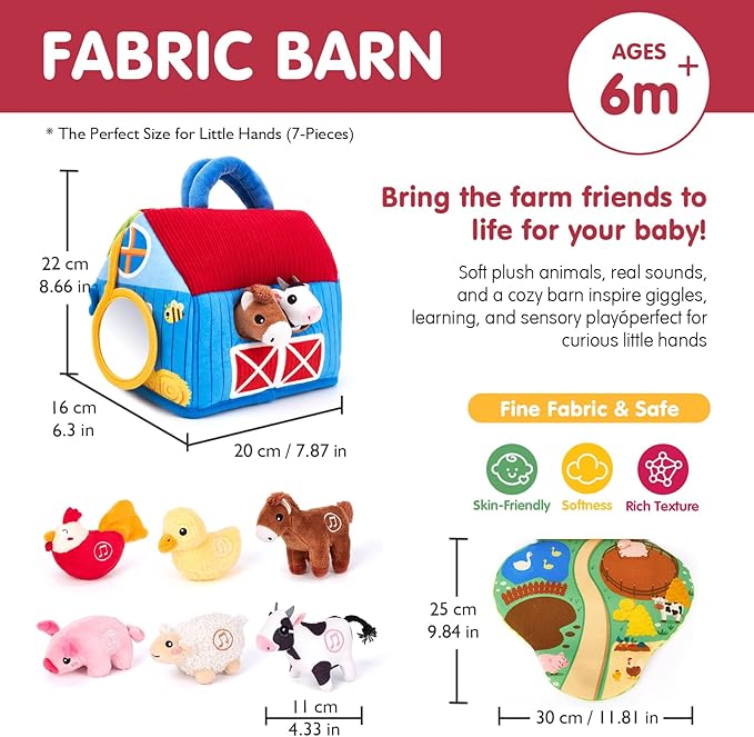 hahaland Baby Toys 6-12 Months - Surprise Barn with Stuffed Farm Animals with Real Sounds - Montessori Toys for 6 Month Old Baby 1 Year Old Boy Girl Gifts Toddlers Sensory Toy Easter Basket Stuffers