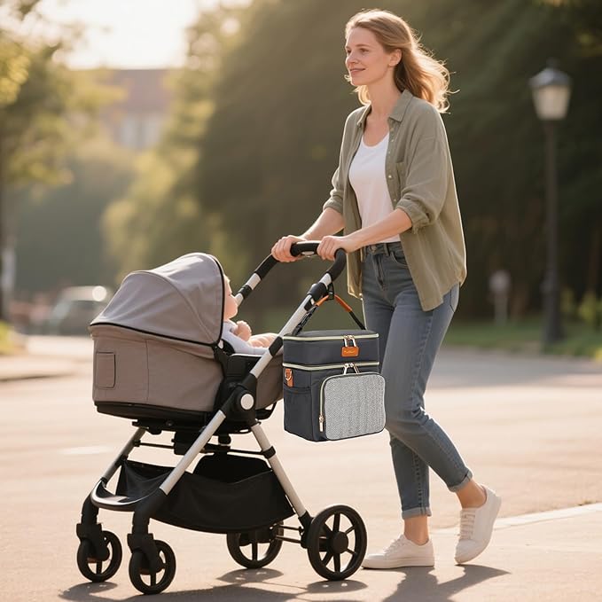 Double Layer Breastmilk Cooler Bag with Ice Pack Insulated Travel Bag for Baby Bottle Breast Milk Storage & Feeding Fits 6 Bottles Up to 9 Ounces Portable Leakproof Bottle Bag for Travel Daycare