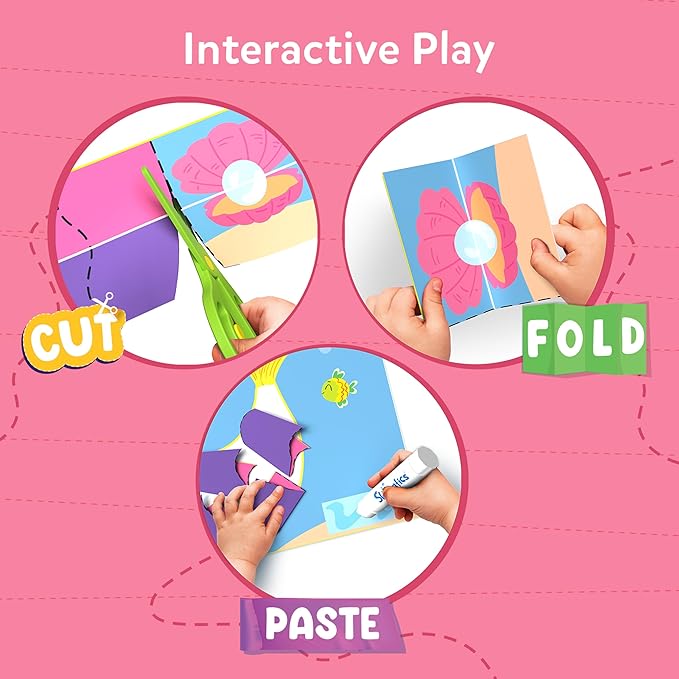 Skillmatics Scissor Skills Activity Book - Snip Snip Unicorns & Princesses, 25 Fun Cutting & Creative Activities, 2 Child-Safe Scissors, Felt Craft Kit, Valentine’s Day Gift for Ages 3, 4, 5, 6, 7