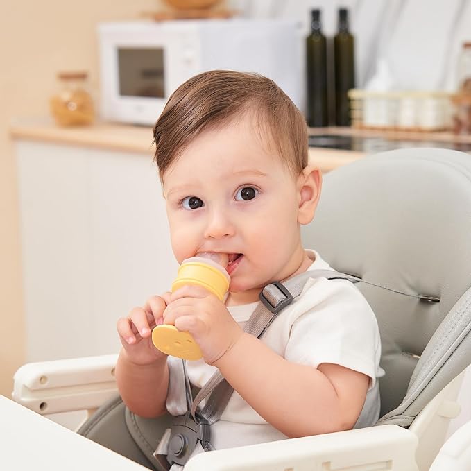 Smily Mia Baby Fruit Food Feeder & Freezer Teether Combo, ICY Bite Ice Cream Teether for Baby Cooling Relief, BPA Free Silicone Feeder for Safe Infant Self Feeding, 3 Month+,Cream White