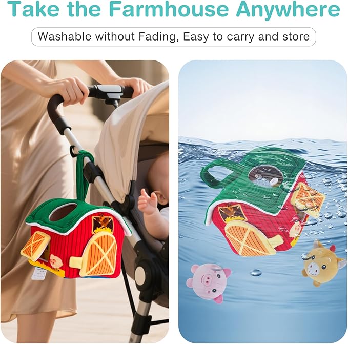 Baby Toys 6-12 Months, Barn Toy with Stuffed Farm Animals - Rattle, Crinkle Paper, Montessori Toys for 1 Year Old, Sensory Toy for Toddlers 1-3 Birthday Gifts Infant Christmas Stocking Stuffers