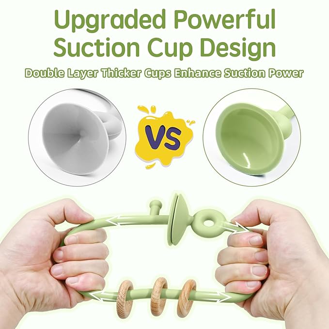 Baby Sensory High Chair Suction Toys for Infant Toddlers 12 18 Months, Food Grade Silicone String with Oak Loop Montessori Educational Parent-Child Baby Bath Toy Gift for Birthday Christmas(Green)