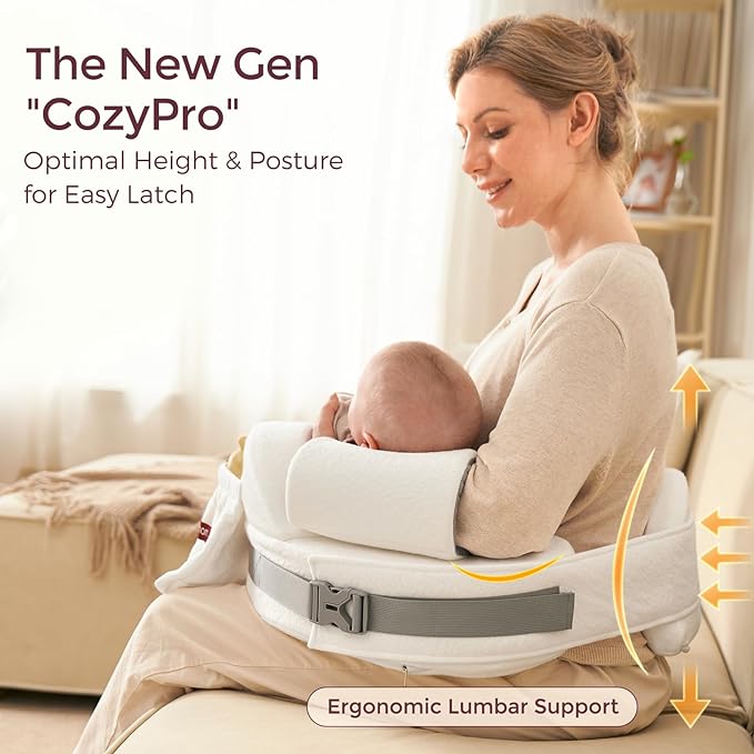Momcozy CozyPro Nursing Pillow - All Around Lumbar & Arm Support - Safety Guard, Firm & Springy Memory Foam-Stable, Ergonomic Support, Easier Breastfeeding, Wider Cushion, Adjustable, Removable Cover