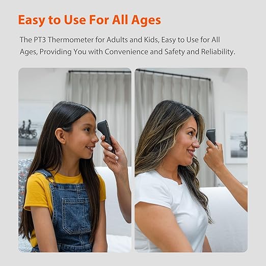 iHealth No-Touch Digital Forehead Thermometer for Adults, Babies, Kids, 3 Ultra-Sensitive Sensors, Quiet Vibration Feedback, Large LED Digits, Easy to Use for Home, PT3 Black