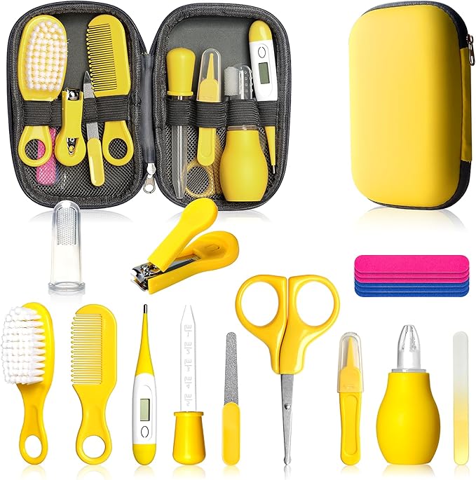 Baby Healthcare and Grooming Kit, Baby Safety Care Set, Baby Electric Nail Trimmer Set Newborn Nursery Health Care Set for Newborn Infant Toddlers Baby Boys Girls Kids (Yellow-18 Kits)