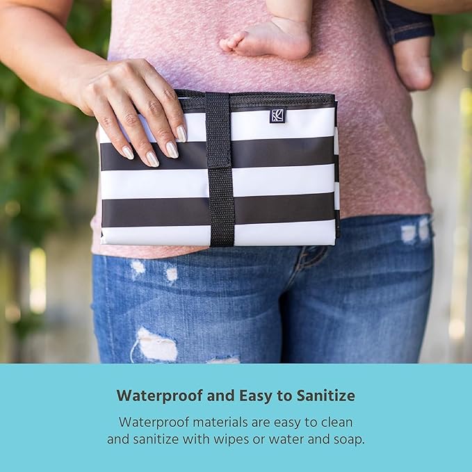 J.L. Childress Full Body Portable Changing Pad for Babies - Diaper Changing Mat for Travel, Baby Accessory Essentials, Wipeable & Water-Resistant, Foldable & Compact, Extra Large - Black Stripe