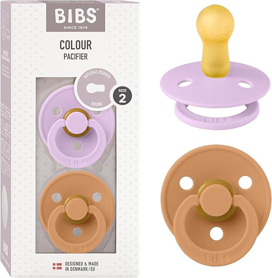 Bibs Pacifiers Color Collection, Set of 2 BPA-Free Latex Pacifiers Made in Europe, Round Nipple Baby Pacifier.