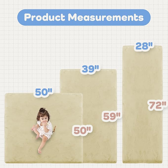 PAPAMAT 1.3" Thick Baby Floor Play Mat 50x50, Basic Padded Foam Mat for Tummy Time Crawling, Non Slip Cushioned for Babies Toddlers Infants Kids (Cream)