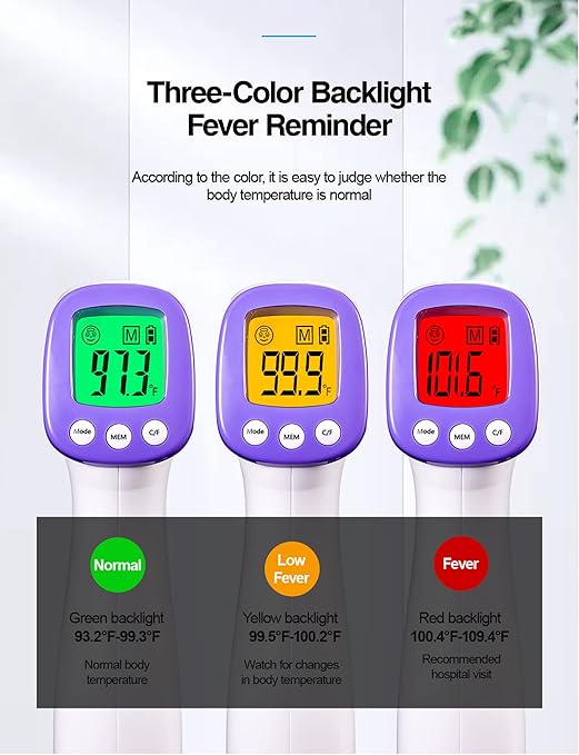 HUHETA Infrared Thermometer for Adults, Non Contact Forehead Thermometer with Fever Alarm, Accurate Reading and Memory Function, Body Temperature & Surface of Objects Use (Purple)
