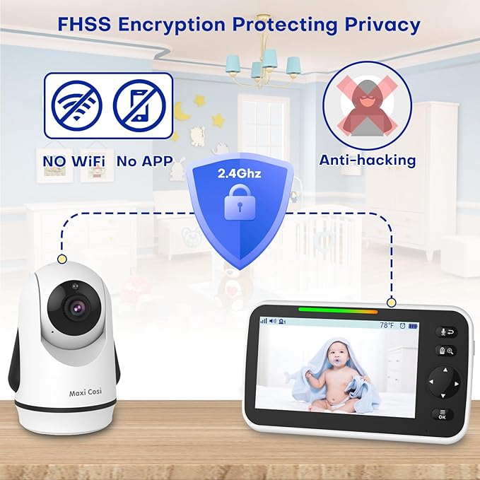 Baby Monitor with Camera and Audio, 5'' Screen Baby Monitors No WiFi, 30-Hour Battery, Remote Pan-Tilt-Zoom Video Baby Monitor, Night Vision,VOX,2-Way Talk, Temperature, 8 Lullabies and 1000ft Range