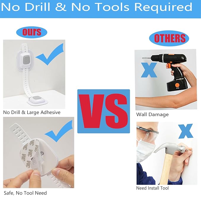 YEYA No Drill Anti Tip Furniture Adjustable Straps Wall Anchors for Baby Proofing with Strong 3M Adhesive Backing (Upgraded 4P)