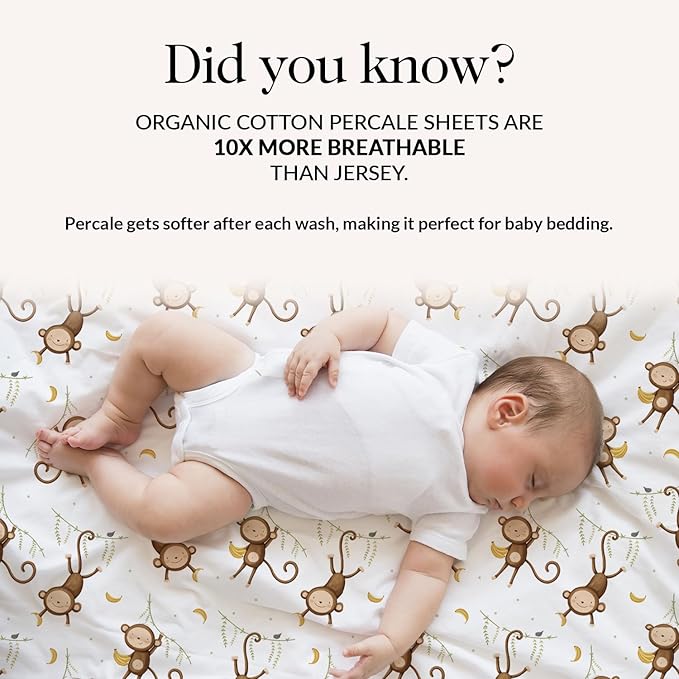 100% Organic Cotton Crib Sheets (3-Pack) - GOTS Certified - Breathable Organic Crib Sheets - Double-Elastic for Secure Fit, Extra Protection for Your Baby - Gender-Neutral Sheet (28"x55")/ 140 x 70cm
