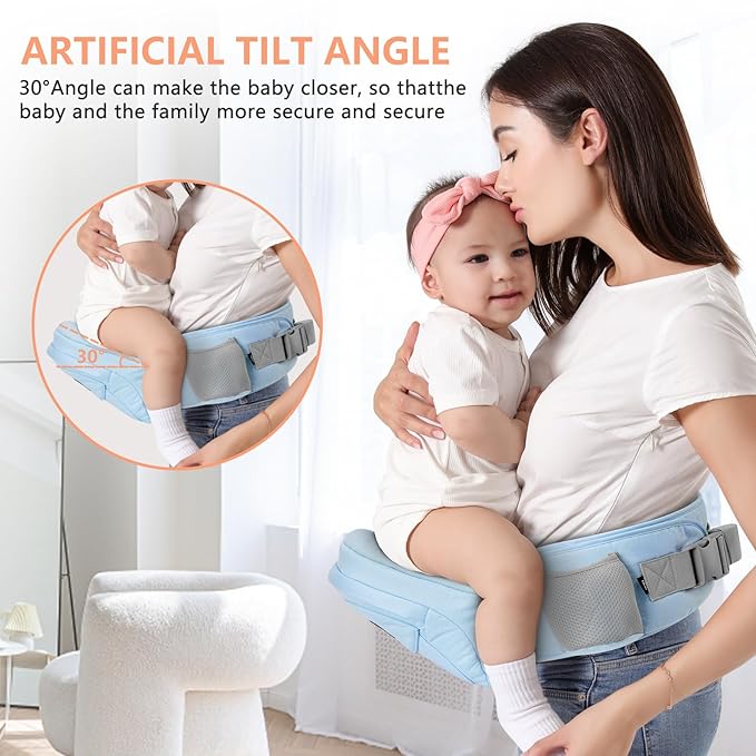 HKAI Baby Hip Carrier,Baby Carrier with Adjustable Waistband & Breathable Mesh, Ergonomic Carrier with Non-Slip Hip Seat Surface for Newborns & Toddlers (Light Blue)