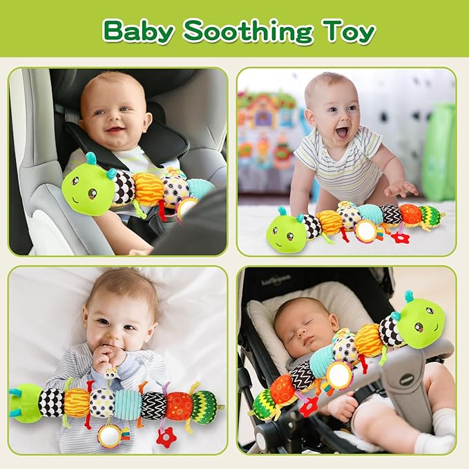 Baby Toys Musical Caterpillar for 0-12 Months, Infant Stuffed Animal with Mirror, Crinkle & Rattle, Tummy Time Toy for Newborn 3 6 9 12 18 Months, Baby Shower Gifts for Boys and Girls