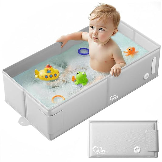 Bella’s Friends Baby Collapsible Bathtub, Travel Bath Tub for Baby, Foldable and Portable, Easy Storage, Reinforced Structure, Lightweight, Travel Essentials for 6M-3Y Infant Toddler, Gray