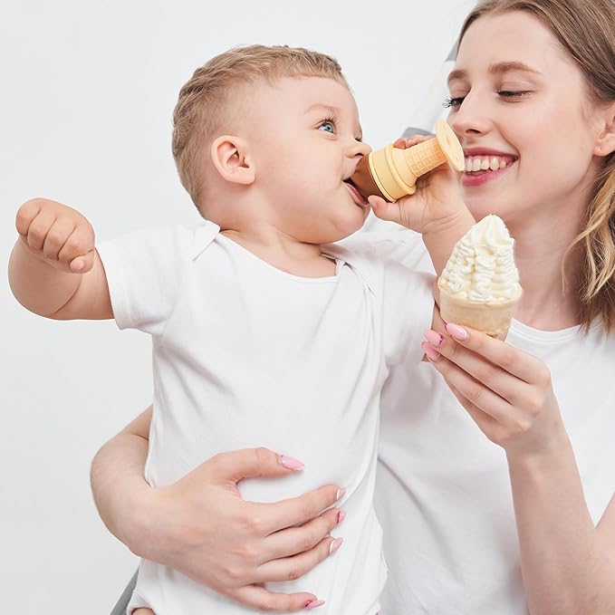 Smily Mia Baby Fruit Food Feeder & Freezer Teether Combo, ICY Bite Ice Cream Teether for Baby Cooling Relief, BPA Free Silicone Feeder for Safe Infant Self Feeding,3 Month+,Choclate Brown