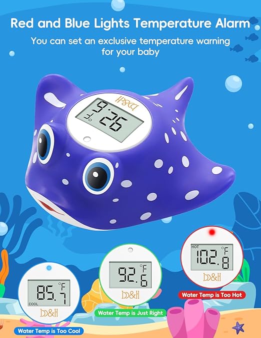 b&h Baby Bath Thermometer - Instant Read Digital Thermometer for Infant Bathtub and Room, Measure Newborn Water Temperature, Safe Toddlers Tub Time Floating Toy - Manta Ray