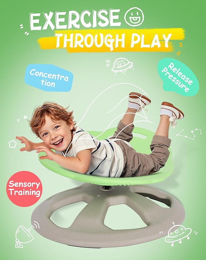 Spinning Chair for Autistic Kids with Handle, Sensory Swivel Chair, 220LBS Weight Capacity, Sensory Toy for Children with ADHD/Autism, Training Body Coordination, 3+ Years (Light Green)
