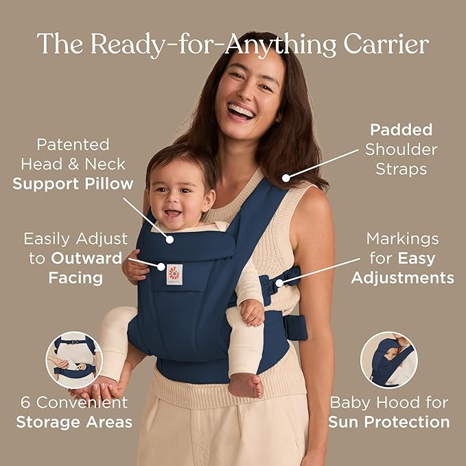 Ergobaby Omni Deluxe Baby Carrier Newborn to Toddler - Breathable Baby Carriers for Summer - All-Position Carrier with Enhanced Lumbar Support & Airflow (7-45 Pounds), Cotton, Midnight Blue