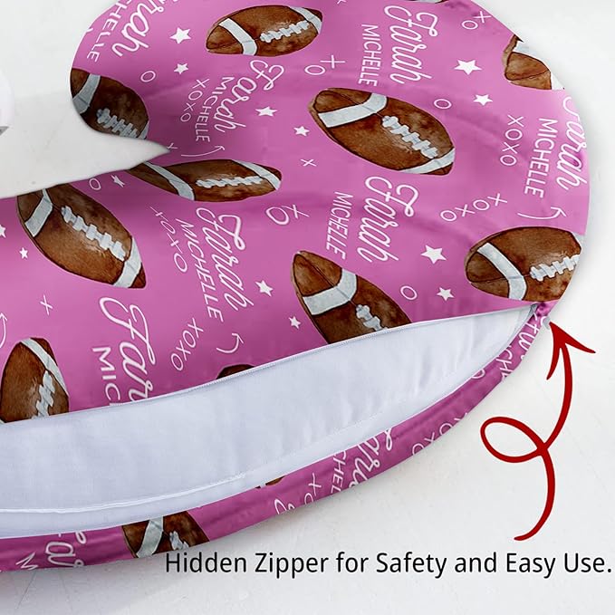 Rucekia Baby Nursing Pillow Cover - Personalized Name Pink Football Breastfeeding U-Shaped for Bottle Feeding, Ultra Soft Comfortable Breastfeeding Pillow Cover for Infant Baby Boys and Girls